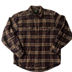 TIMBERLAND Men’s Brown Button Up Plaid Shacket Size L